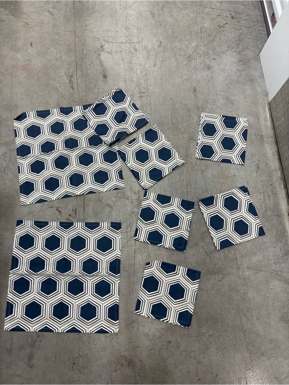 Blue Theme Geometric Cloth Napkins By Crate and Barrel Set Of 8